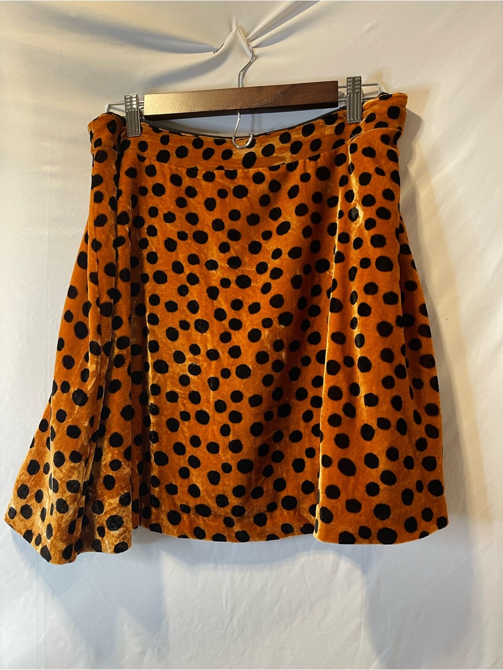 Madewell Velvet Polka Dot A-Line Skirt Size 8 | Golden Mustard Black Dot - Picture 2 of 6
